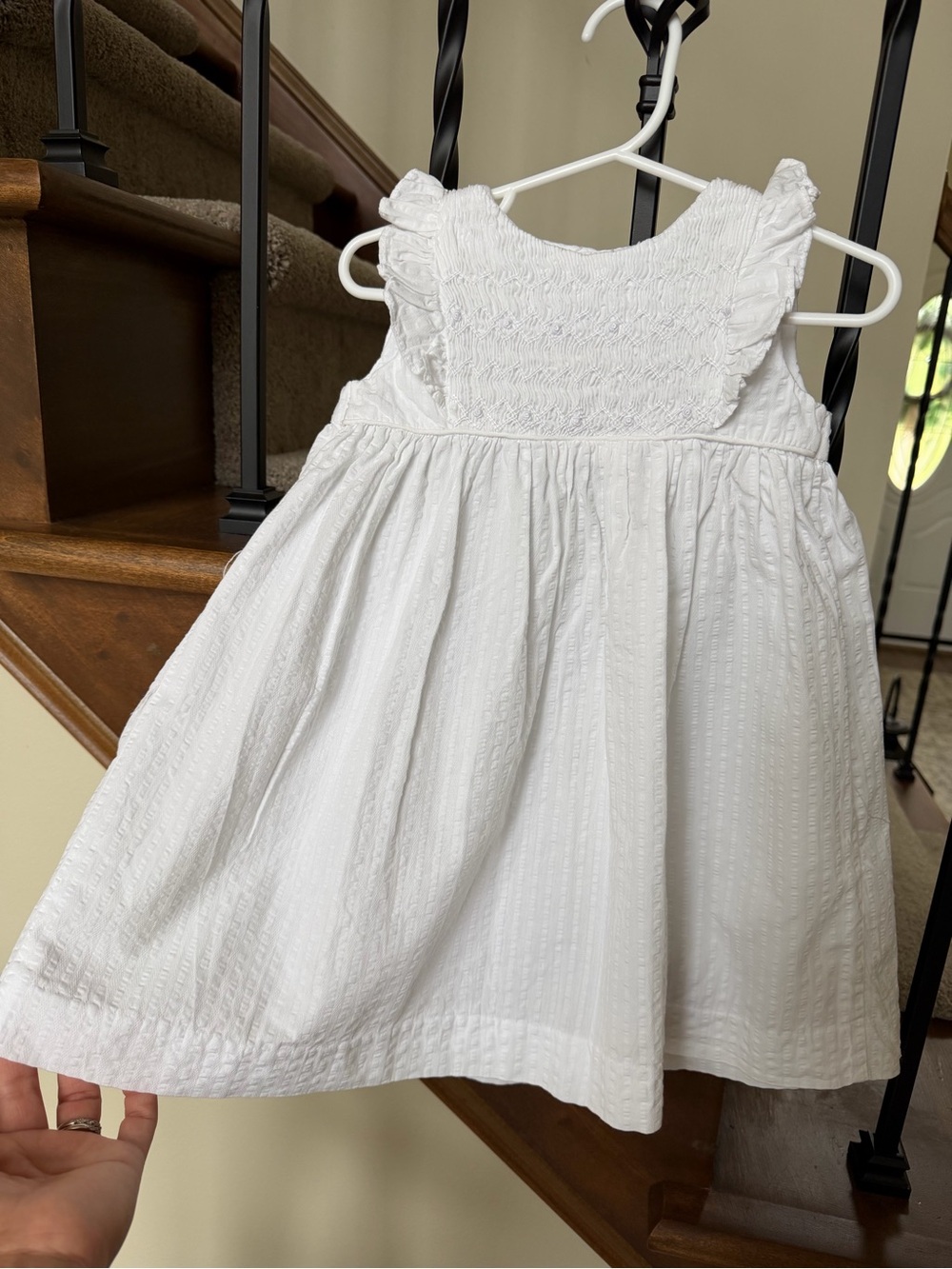White Smocked Ruffle Sleeve Kids Dress